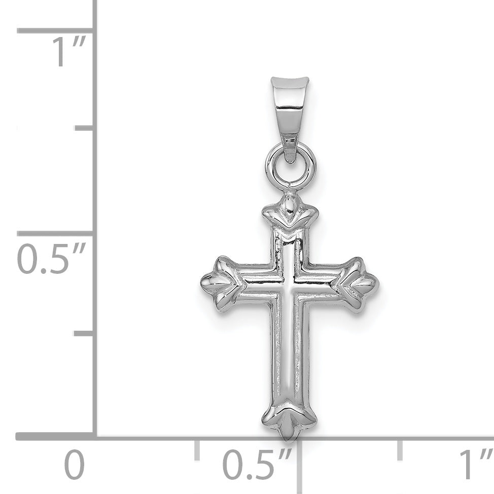 14k White Gold Fleur de Lis Hollow Cross Charm