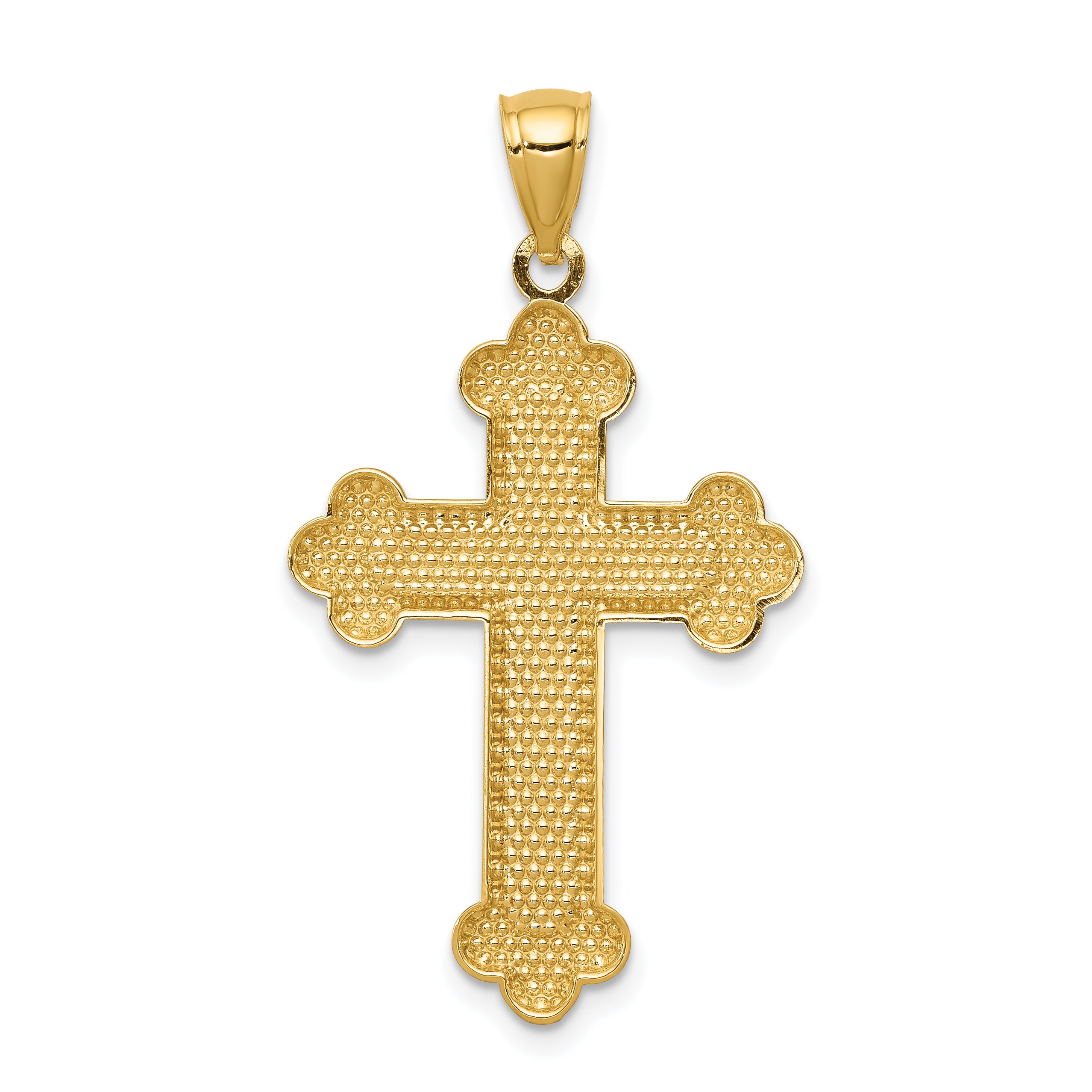 14K Gold Budded Cross Pendant with Satin and Polished Finish Elegant Design