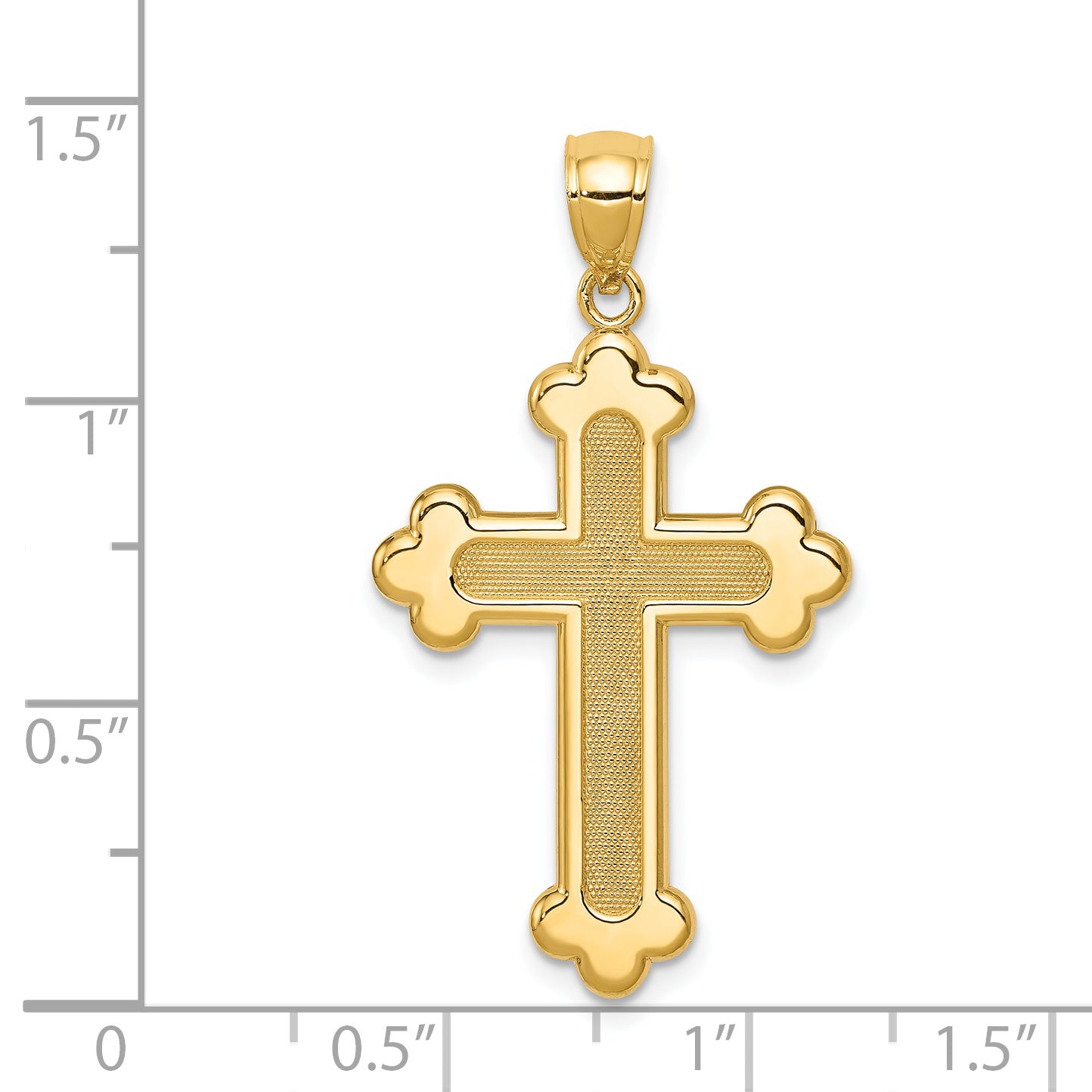 14K Gold Budded Cross Pendant with Satin and Polished Finish Elegant Design