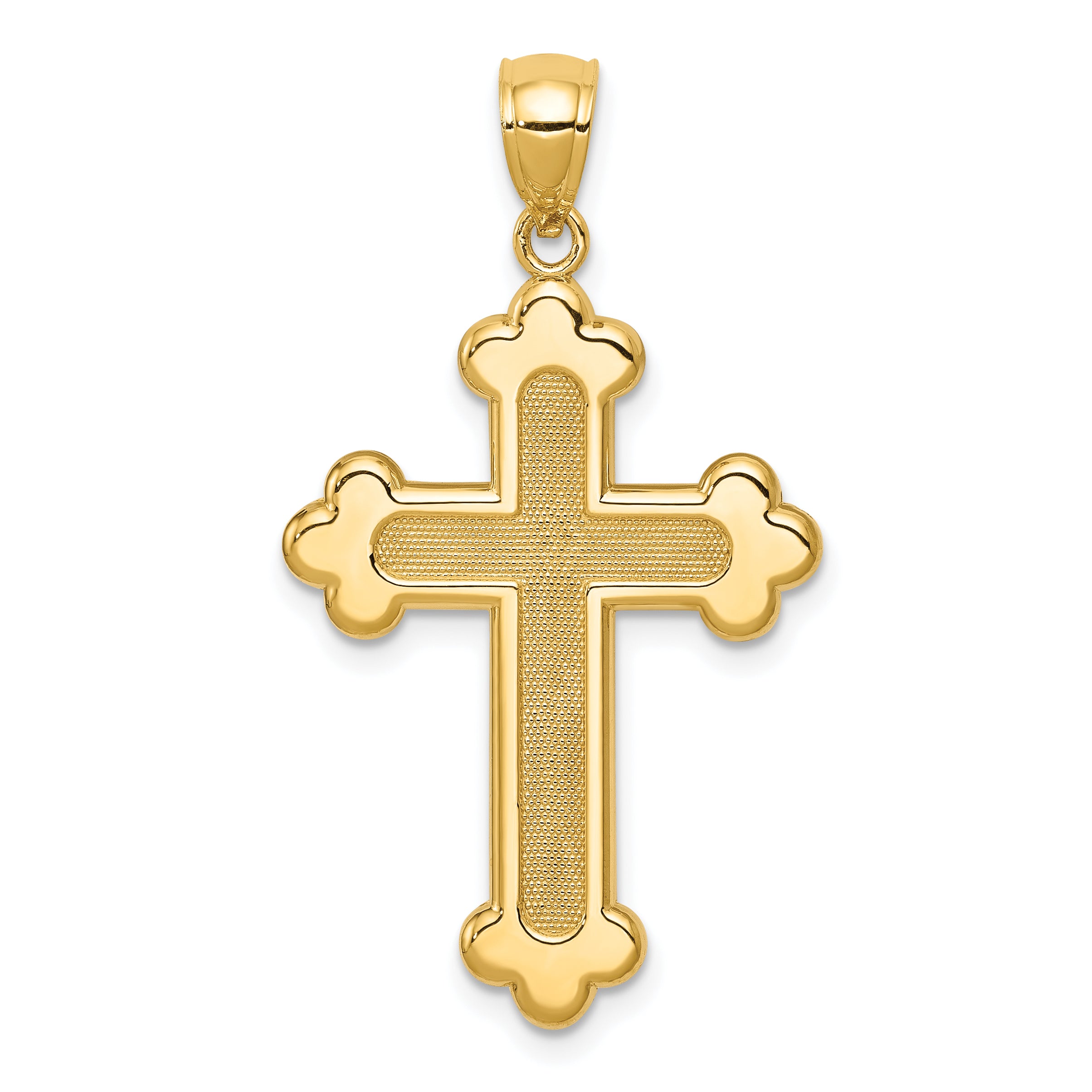 14K Satin and Polished Budded Cross Pendant