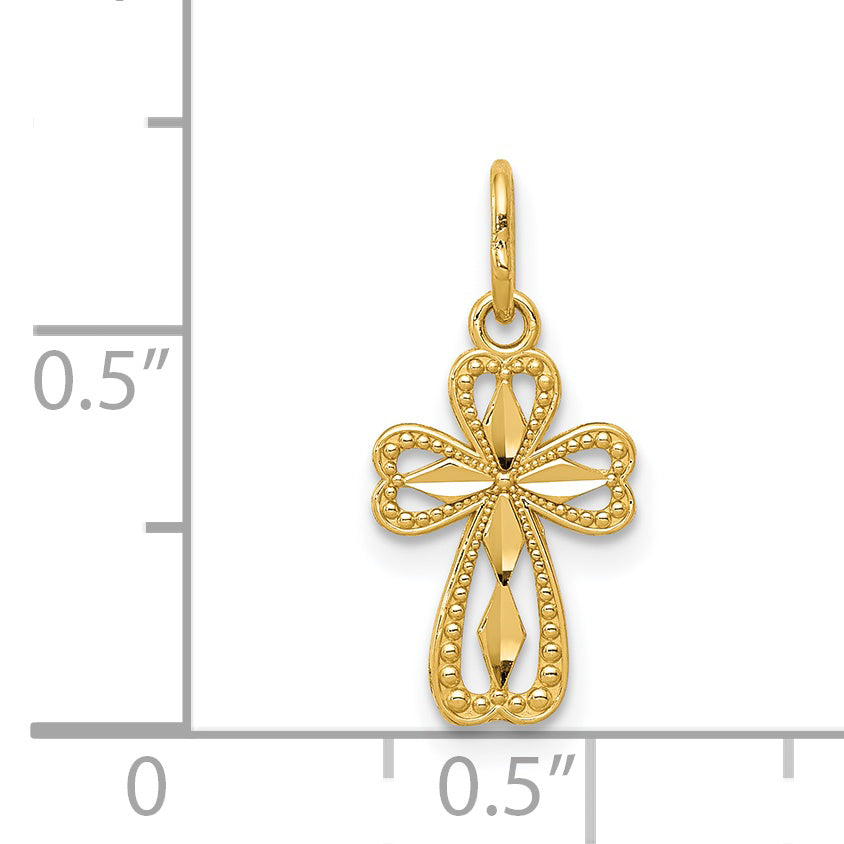 14k Diamond-cut Polished Small Cross Pendant