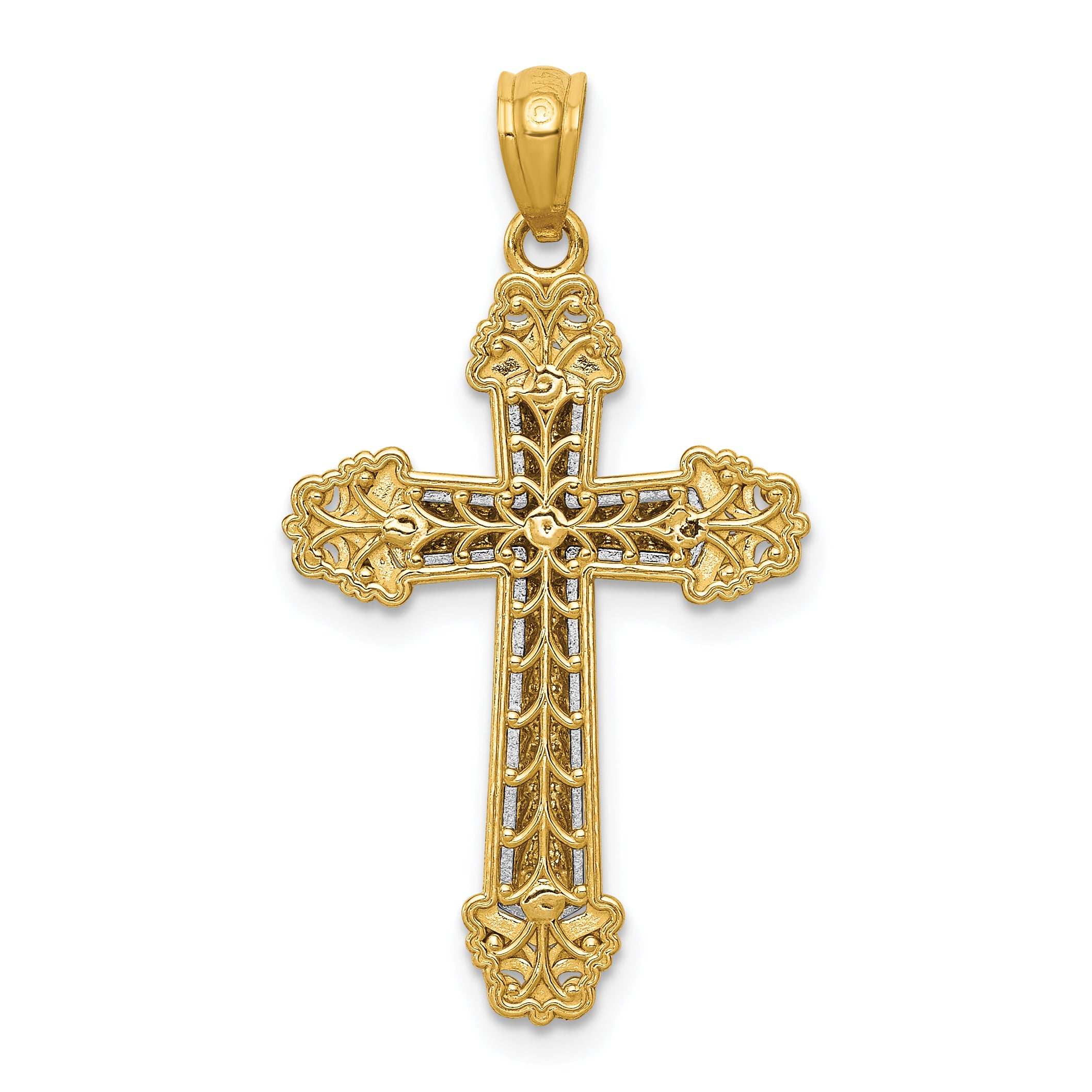 14k Two-tone Polished Cross Pendant