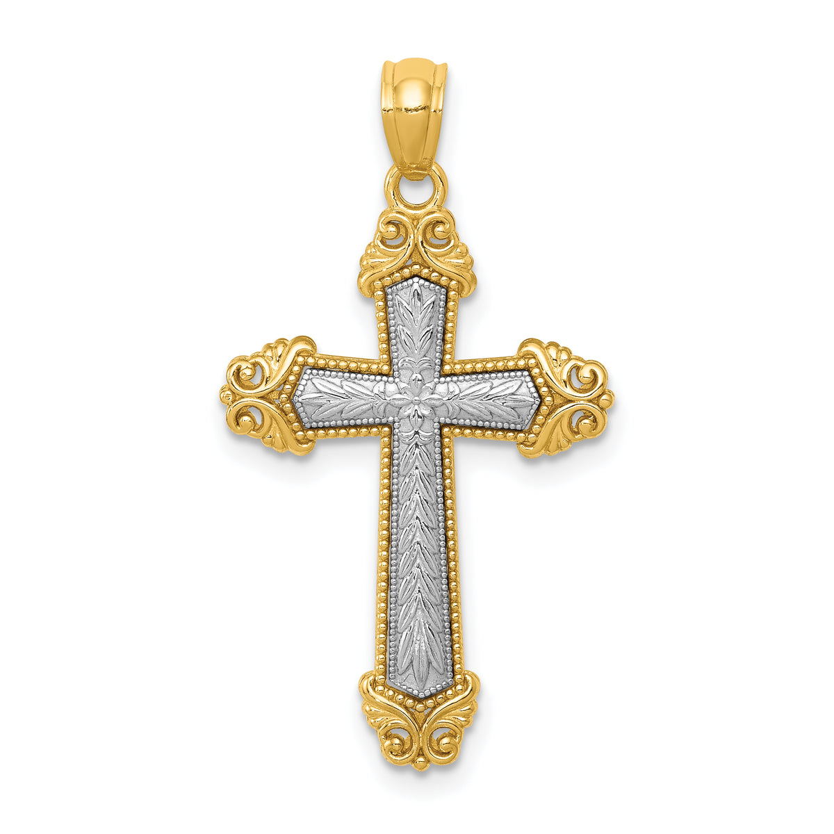 14k Two-tone Polished Cross Pendant