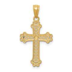 14K Gold and Rhodium Filigree Cross Pendant with Diamond-Cut Detail