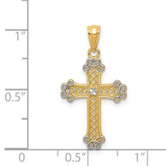 14K Gold and Rhodium Filigree Cross Pendant with Diamond-Cut Detail