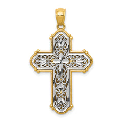 14k w/Rhodium Reversible Diamond-cut Filigree Cross Pendant