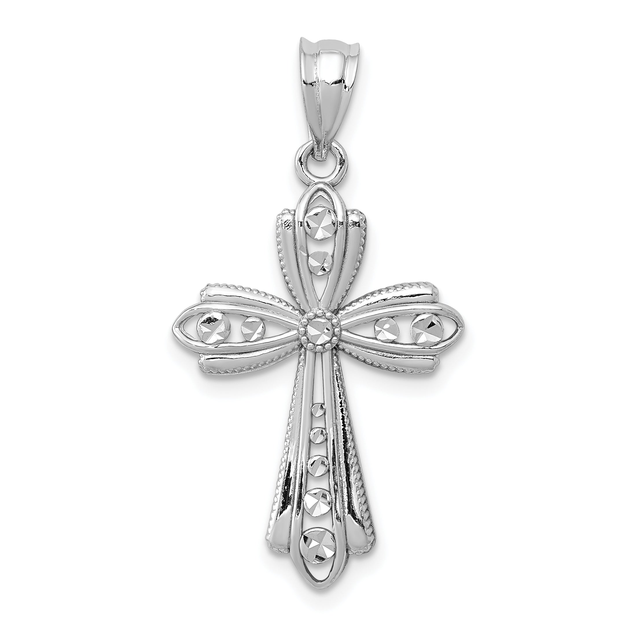 14k White Gold Polished D/C Fancy Cross Pendant