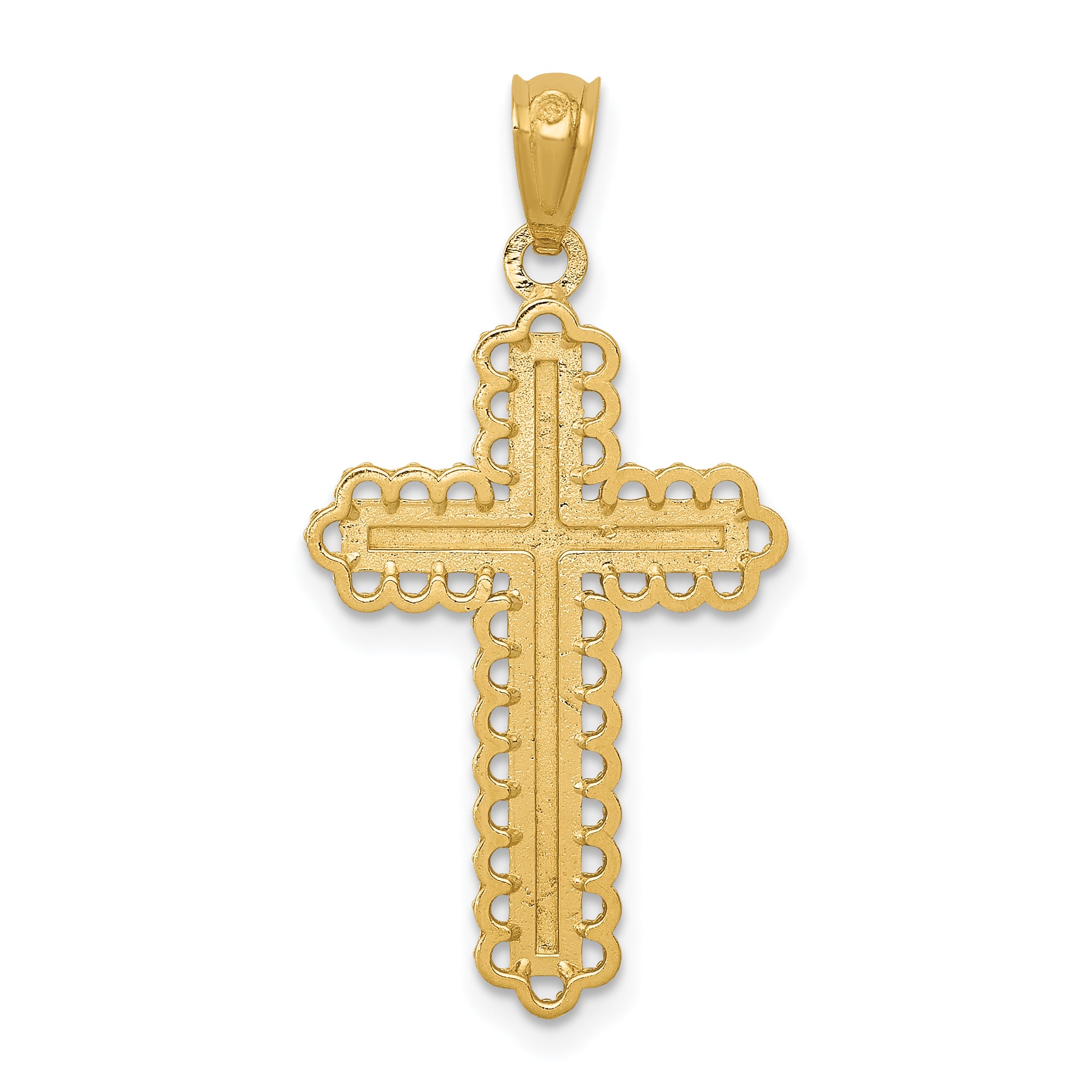 14K Gold Rhodium Diamond-Cut Budded Cross Pendant  Polished, Elegant Design