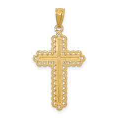 14k w/Rhodium Diamond-cut Budded Cross Pendant