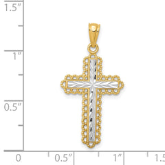 14K Gold Rhodium Diamond-Cut Budded Cross Pendant  Polished, Elegant Design