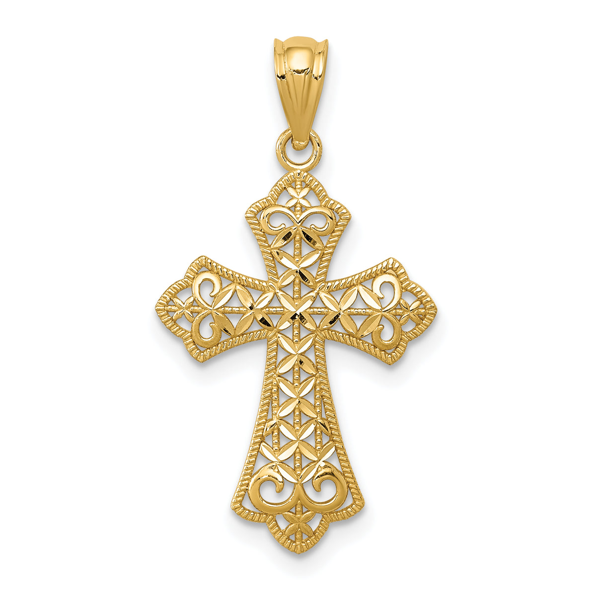 14k Polished Filigree Cross Pendant