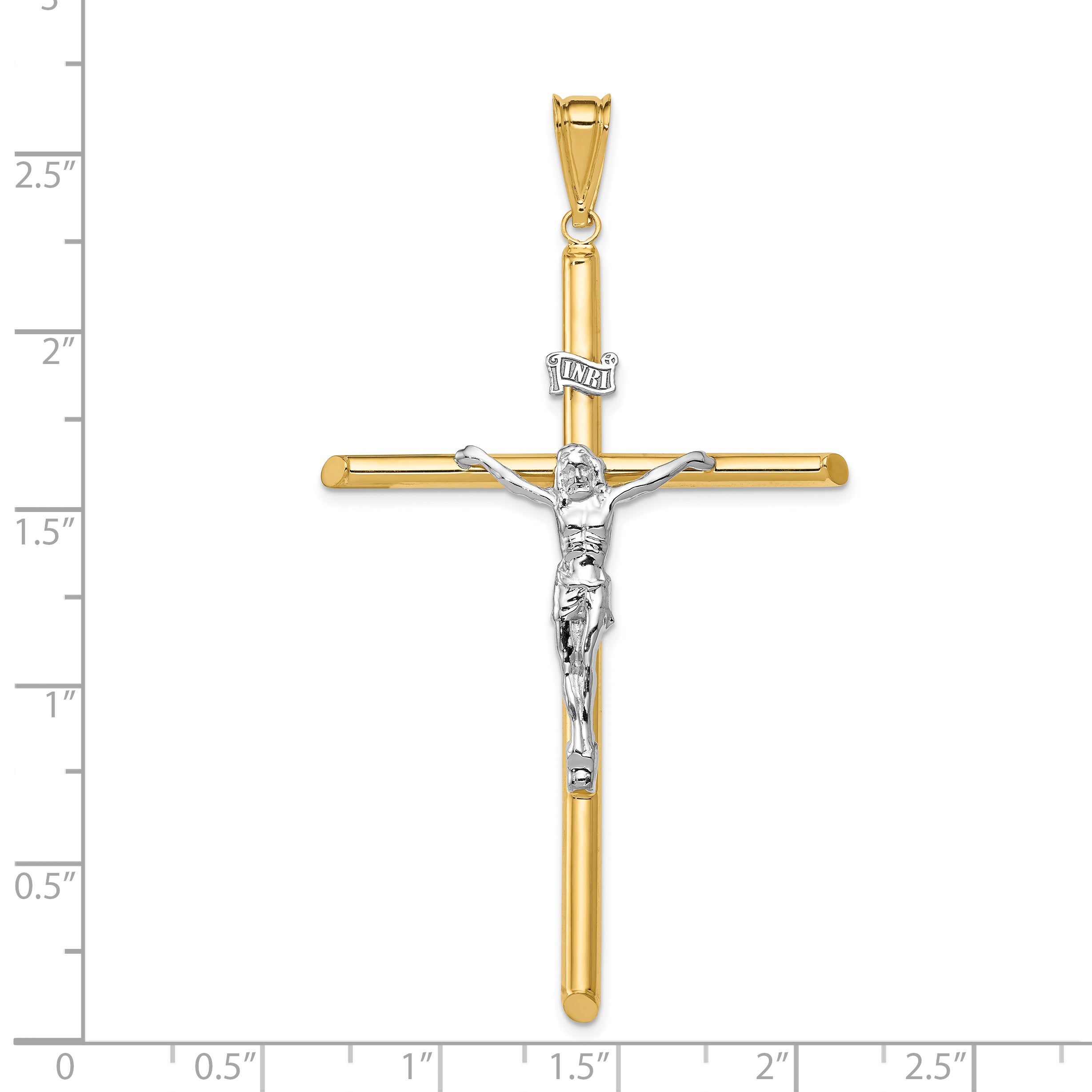 14K Two-Tone Gold Polished Jesus Crucifix Pendant with Hollow Design