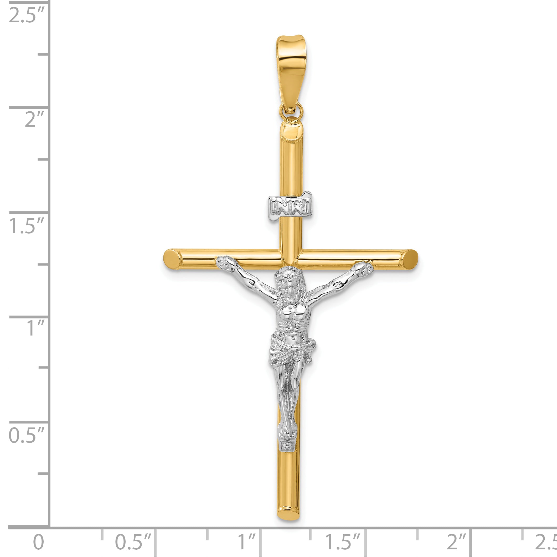 14K Two-Tone Gold Polished Jesus Crucifix Pendant  Elegant, Hollow Design