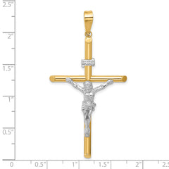 14K Two-Tone Gold Polished Jesus Crucifix Pendant  Elegant, Hollow Design