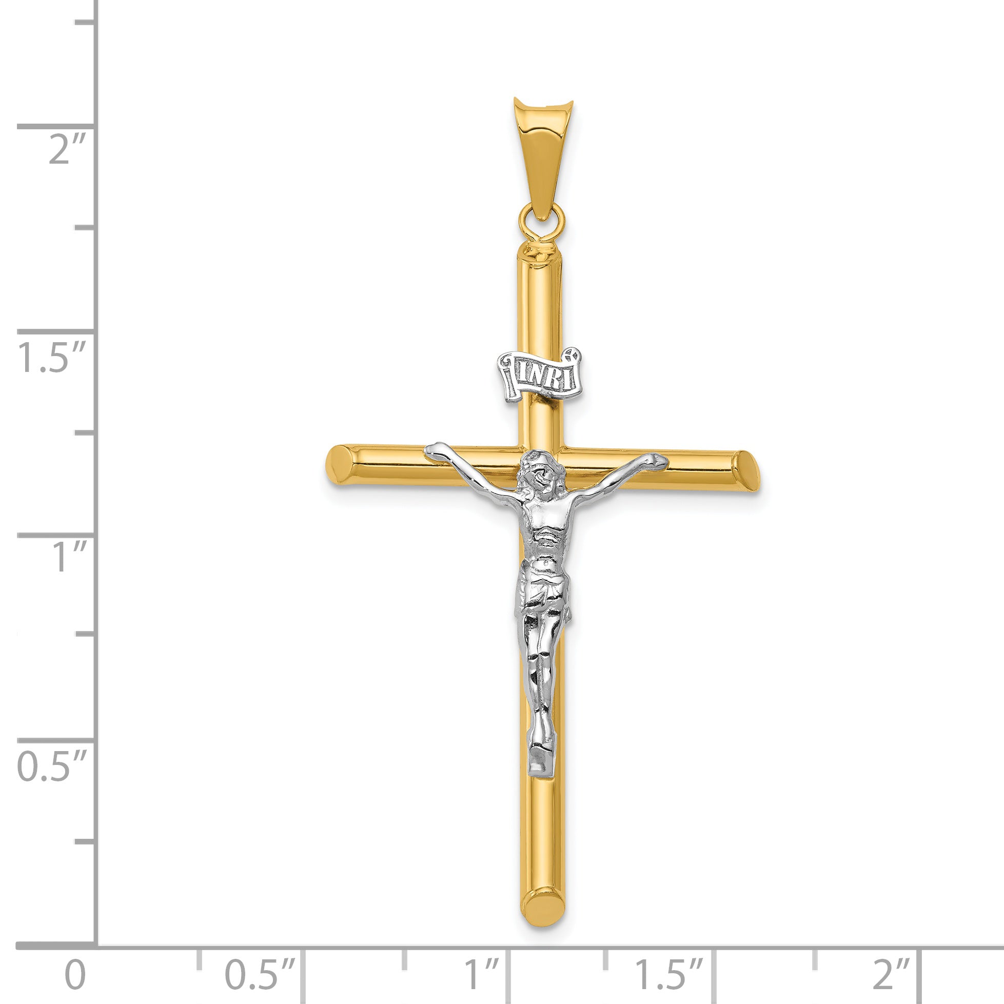 14K Two-Tone Gold Polished Jesus Crucifix Pendant  Hollow, Elegant Religious Charm