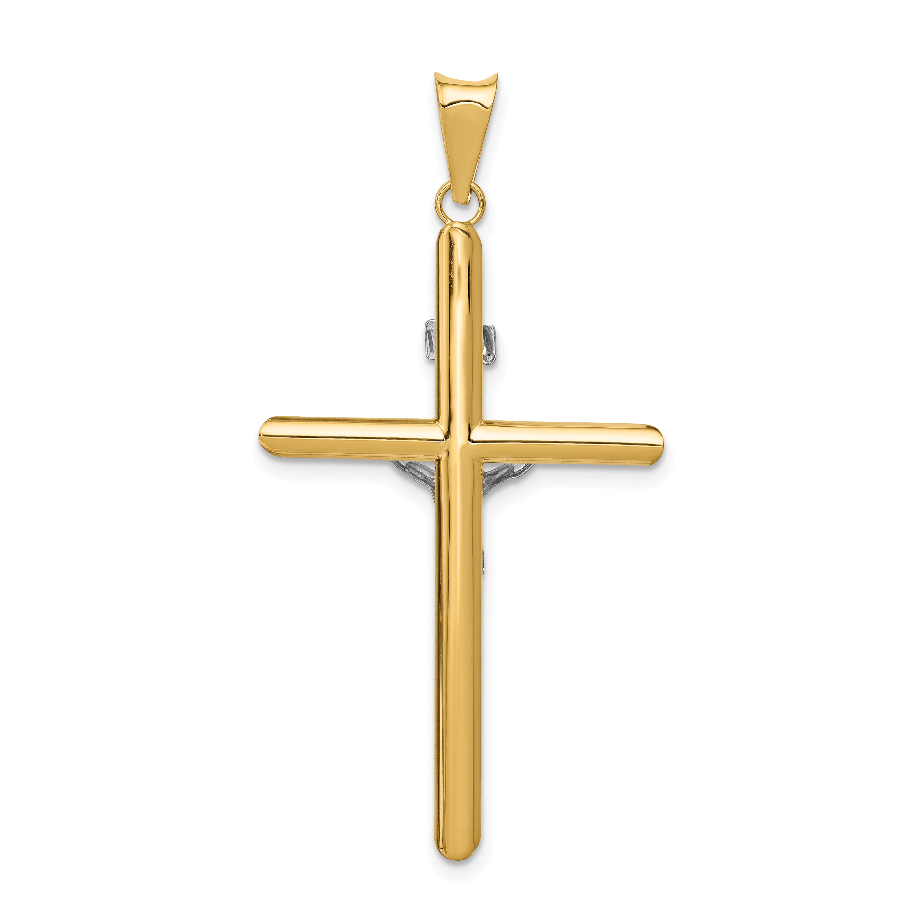 14K Two-Tone Gold Polished Jesus Crucifix Pendant Elegant Religious Design