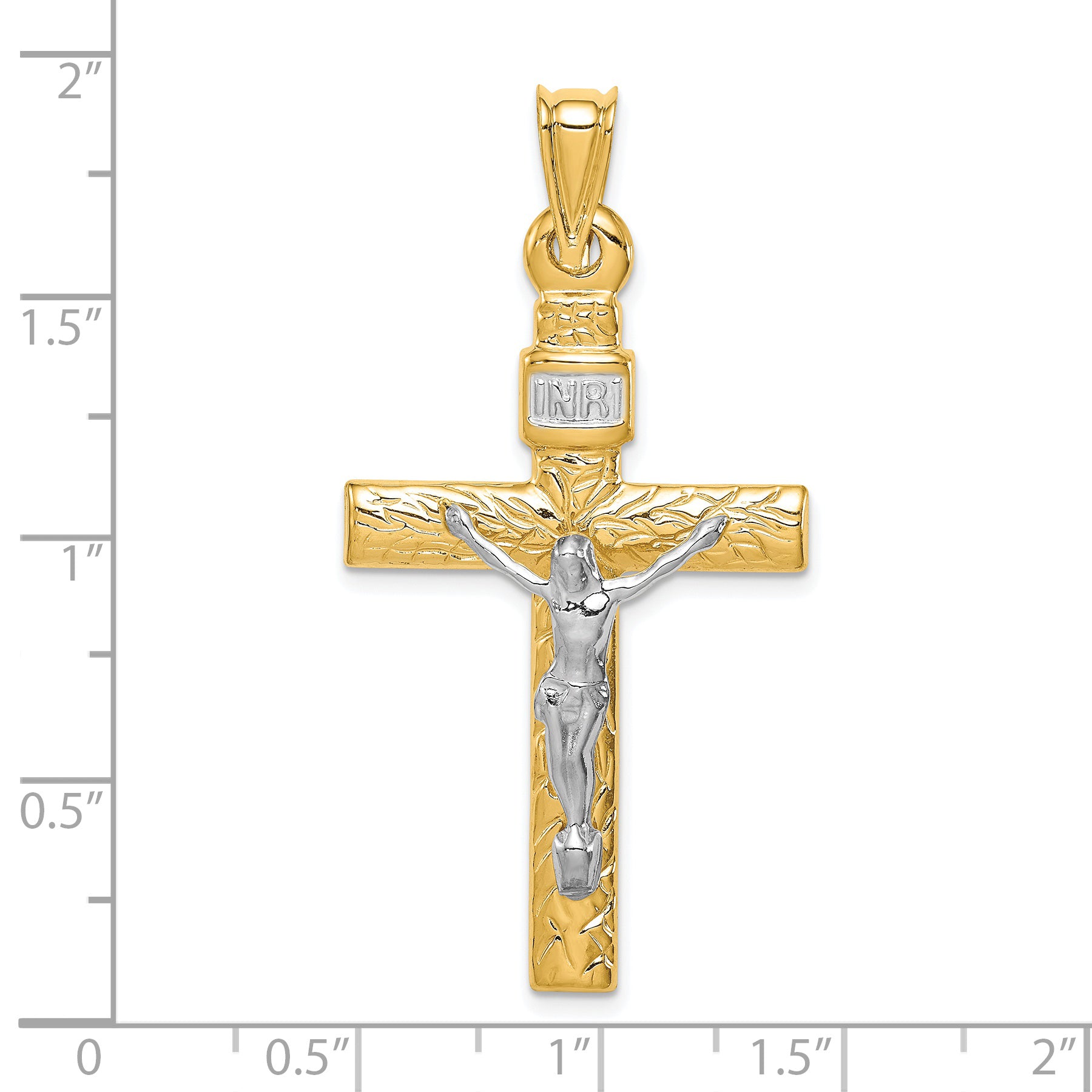 14K Two-Tone Gold Crucifix Pendant with Rhodium Polished Finish