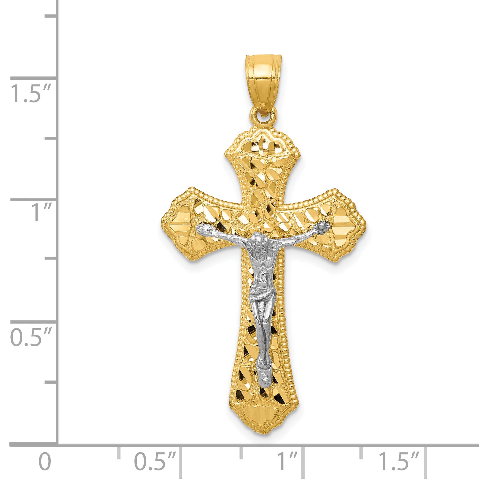 14K Two-Tone Gold Diamond-Cut Passion Crucifix Pendant Polished Finish