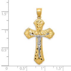 14K Two-Tone Gold Diamond-Cut Passion Crucifix Pendant Polished Finish