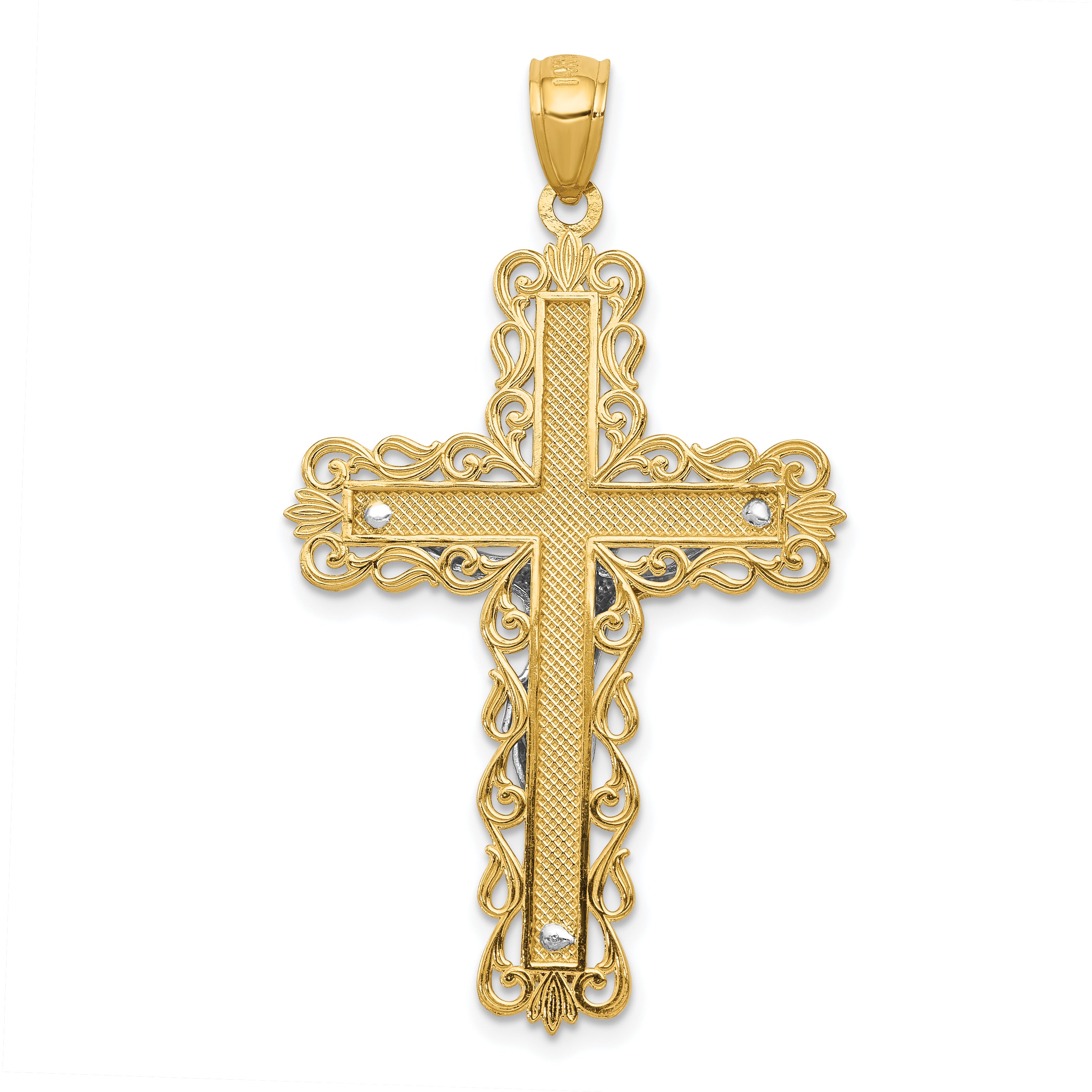 14K Two-Tone Gold Crucifix Pendant with Polished Finish Solid Design