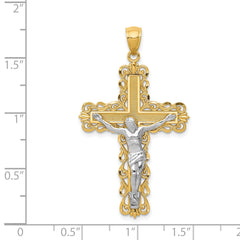 14K Two-Tone Gold Crucifix Pendant with Polished Finish Solid Design