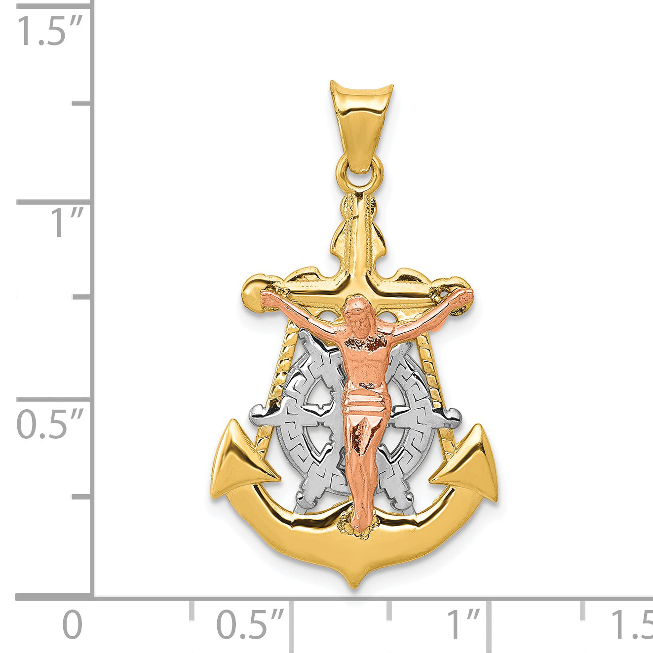 14k Tri-Color Mariner Crucifix Pendant