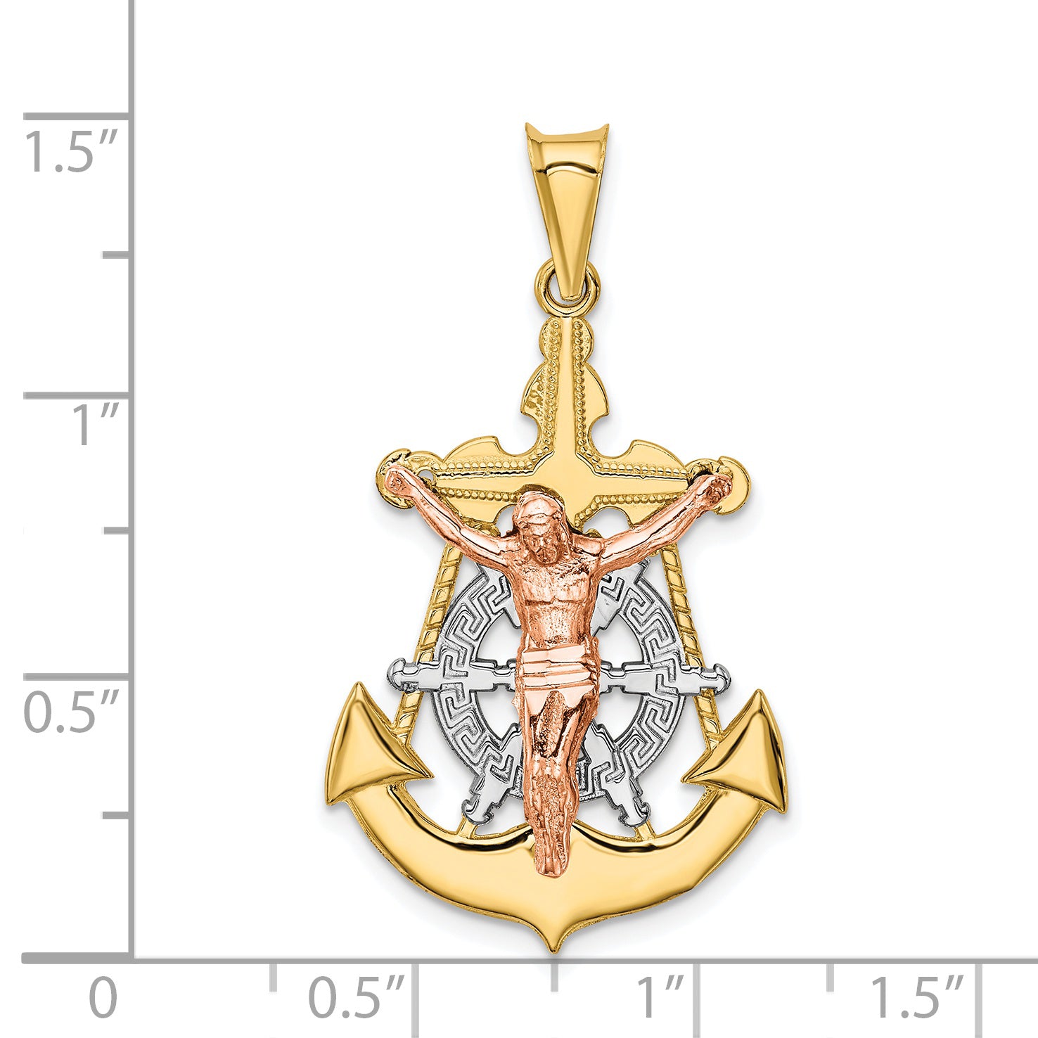 14k Tri-Color Mariner Crucifix Pendant