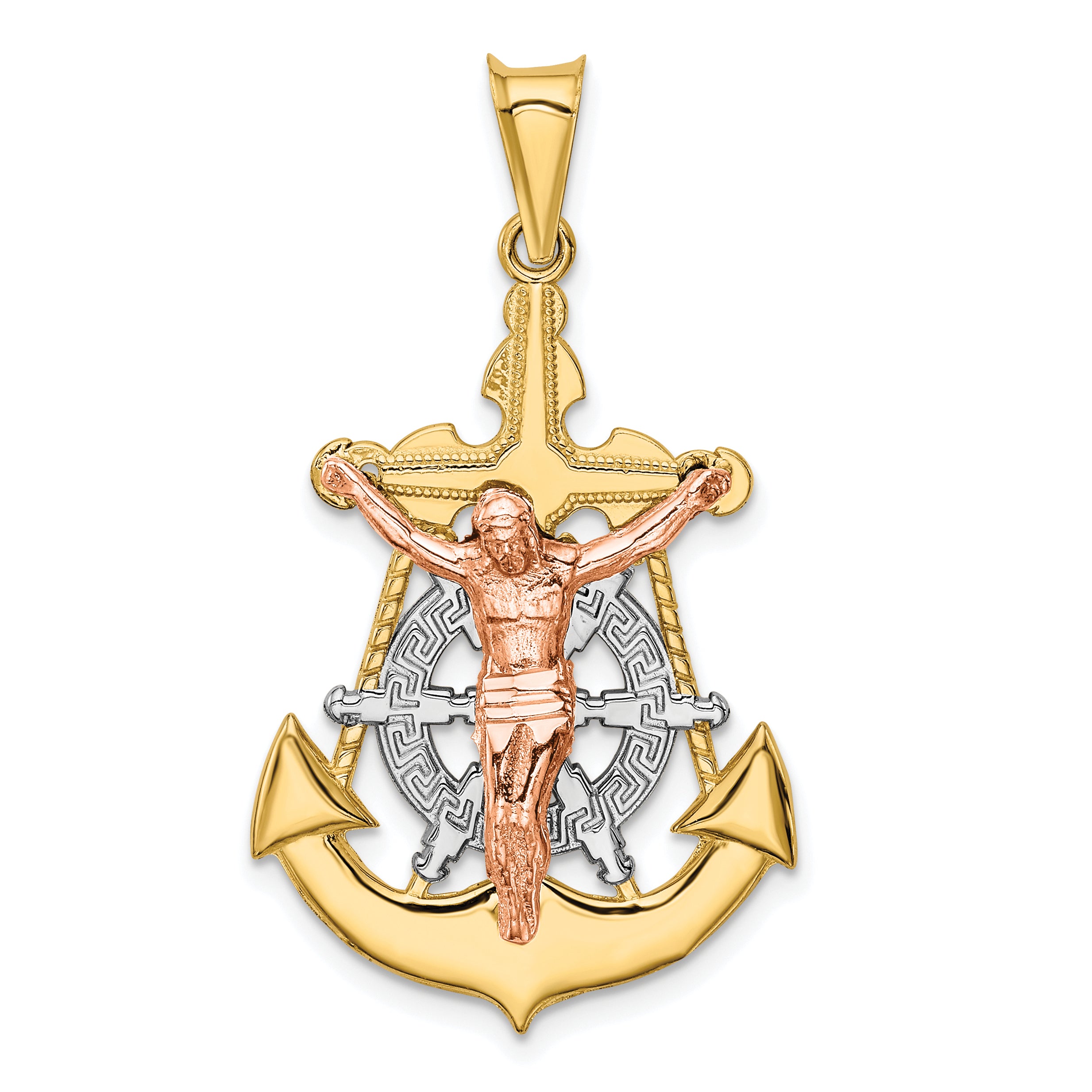 14k Tri-Color Mariner Crucifix Pendant