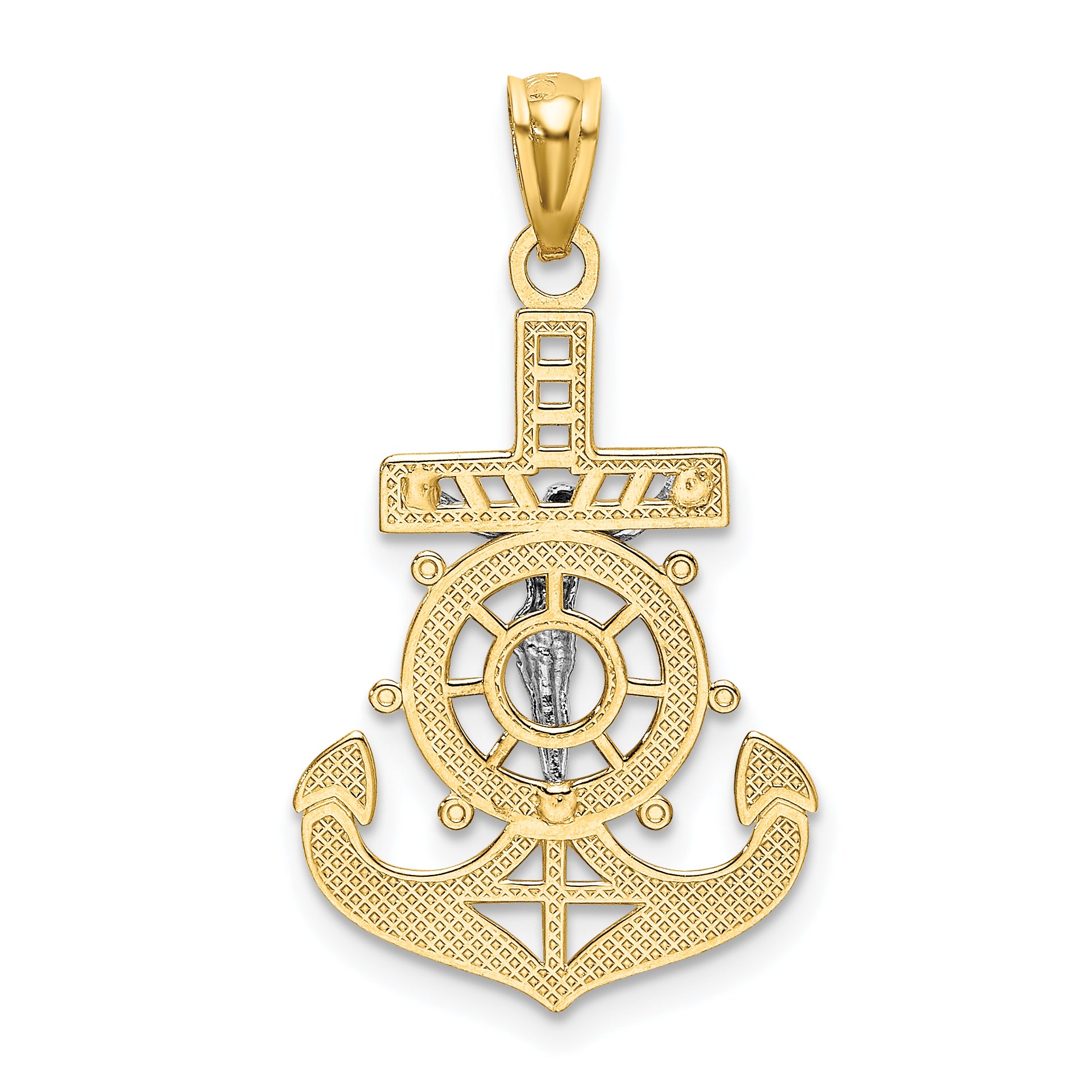 14k w/Rhodium Polished Mariners Crucifix Pendant