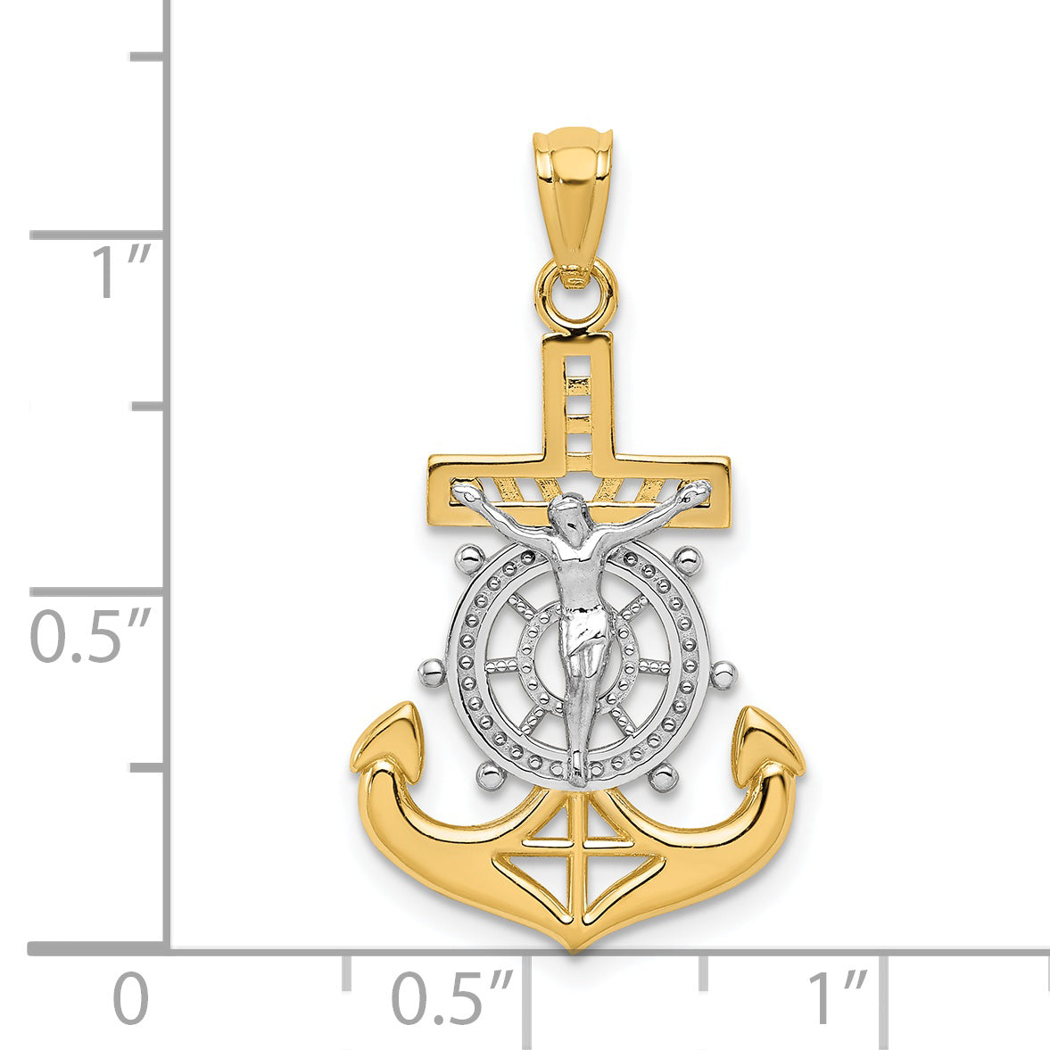 14k w/Rhodium Polished Mariners Crucifix Pendant