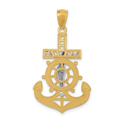 14k w/Rhodium Polished Mariners Crucifix Pendant