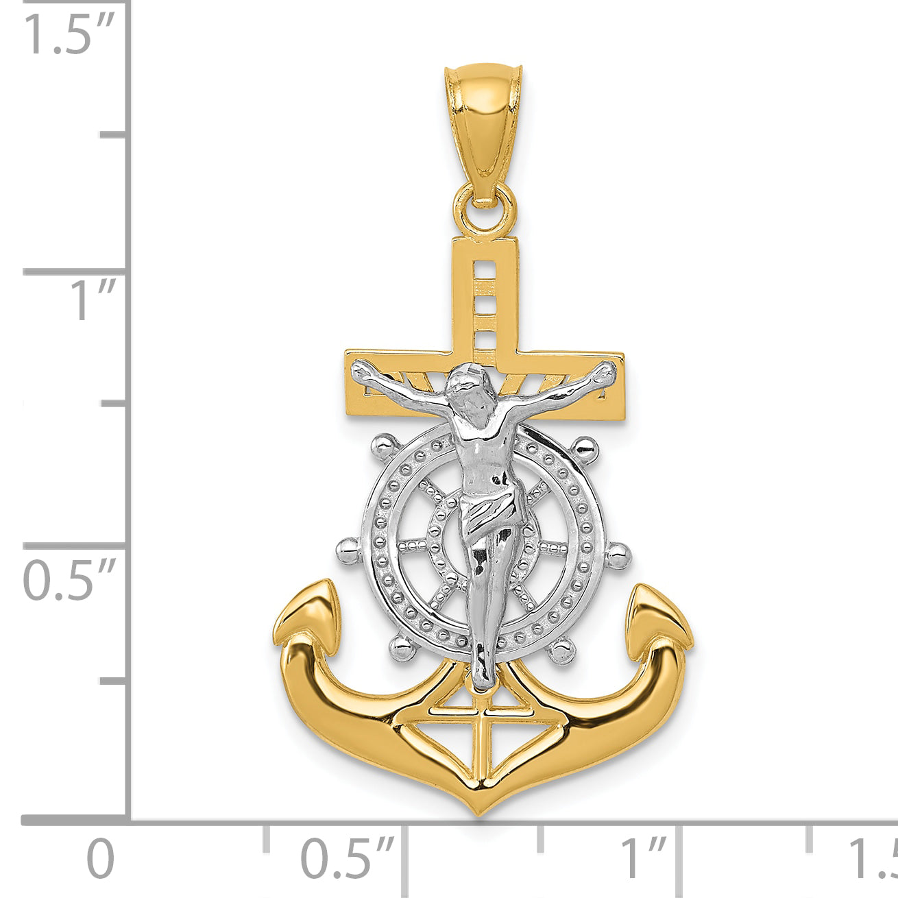 14k w/Rhodium Polished Mariners Crucifix Pendant