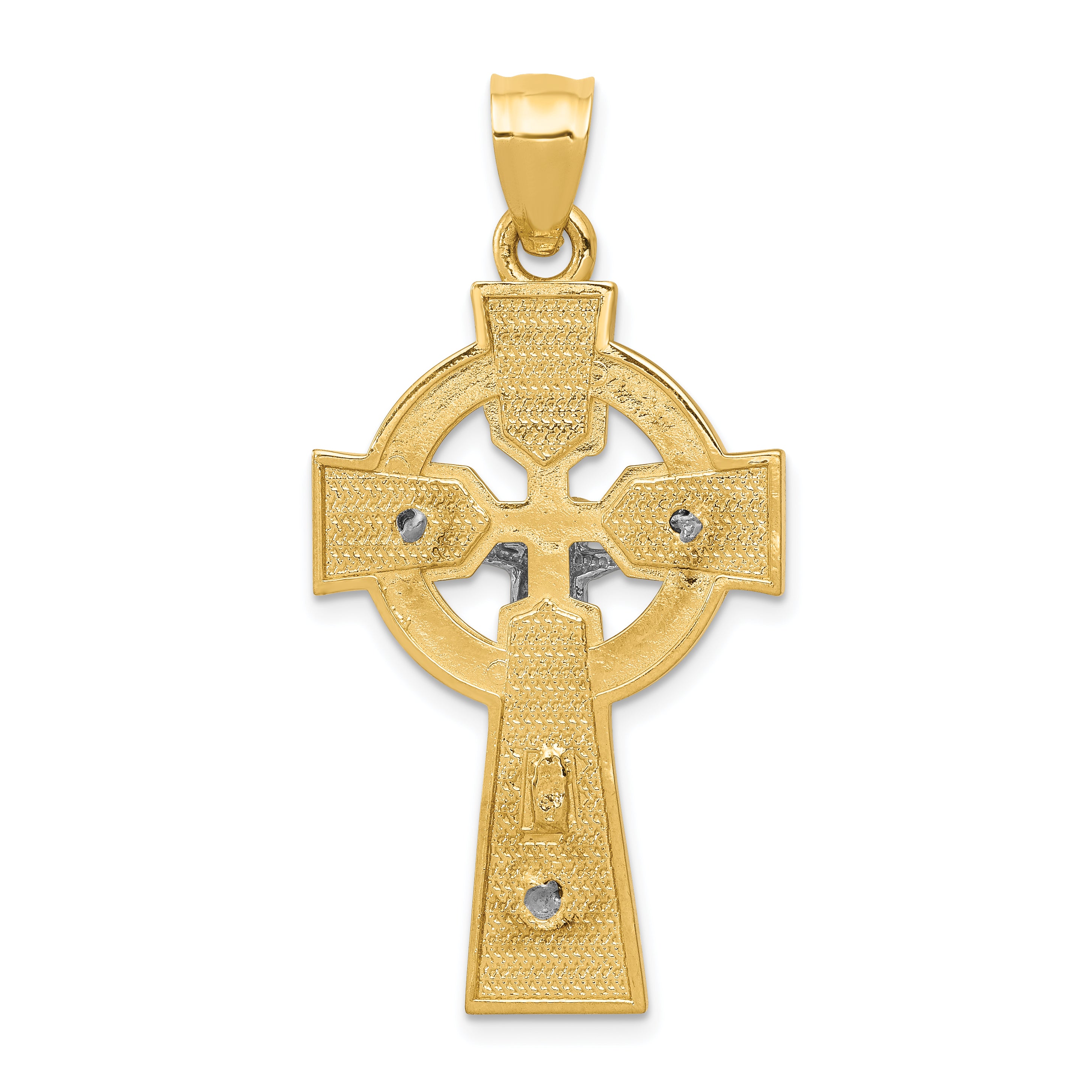 14K Two-Tone Gold Polished Celtic INRI Crucifix Pendant  Elegant Solid Design