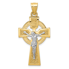 14k Two-tone Polished Celtic INRI Crucifix Pendant