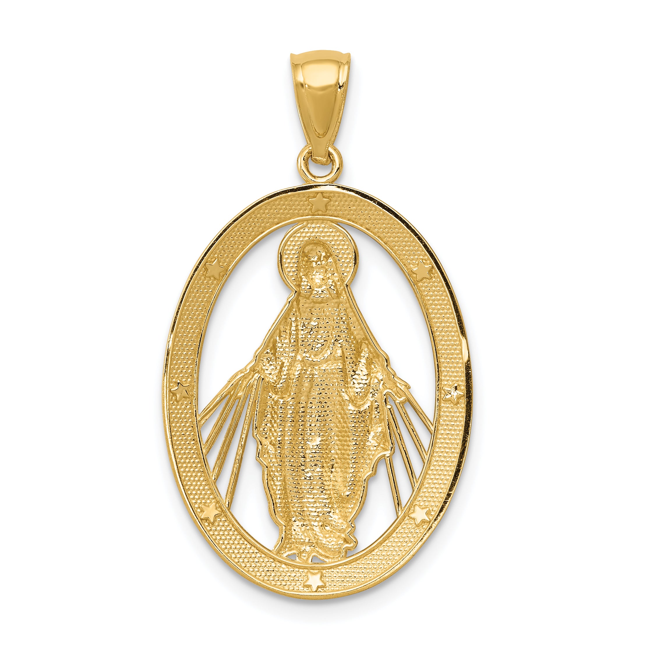 14K Gold Miraculous Medal Pendant with Rhodium Accent Polished Finish