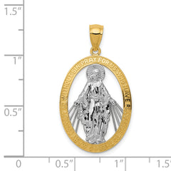 14K Gold Miraculous Medal Pendant with Rhodium Accent Polished Finish