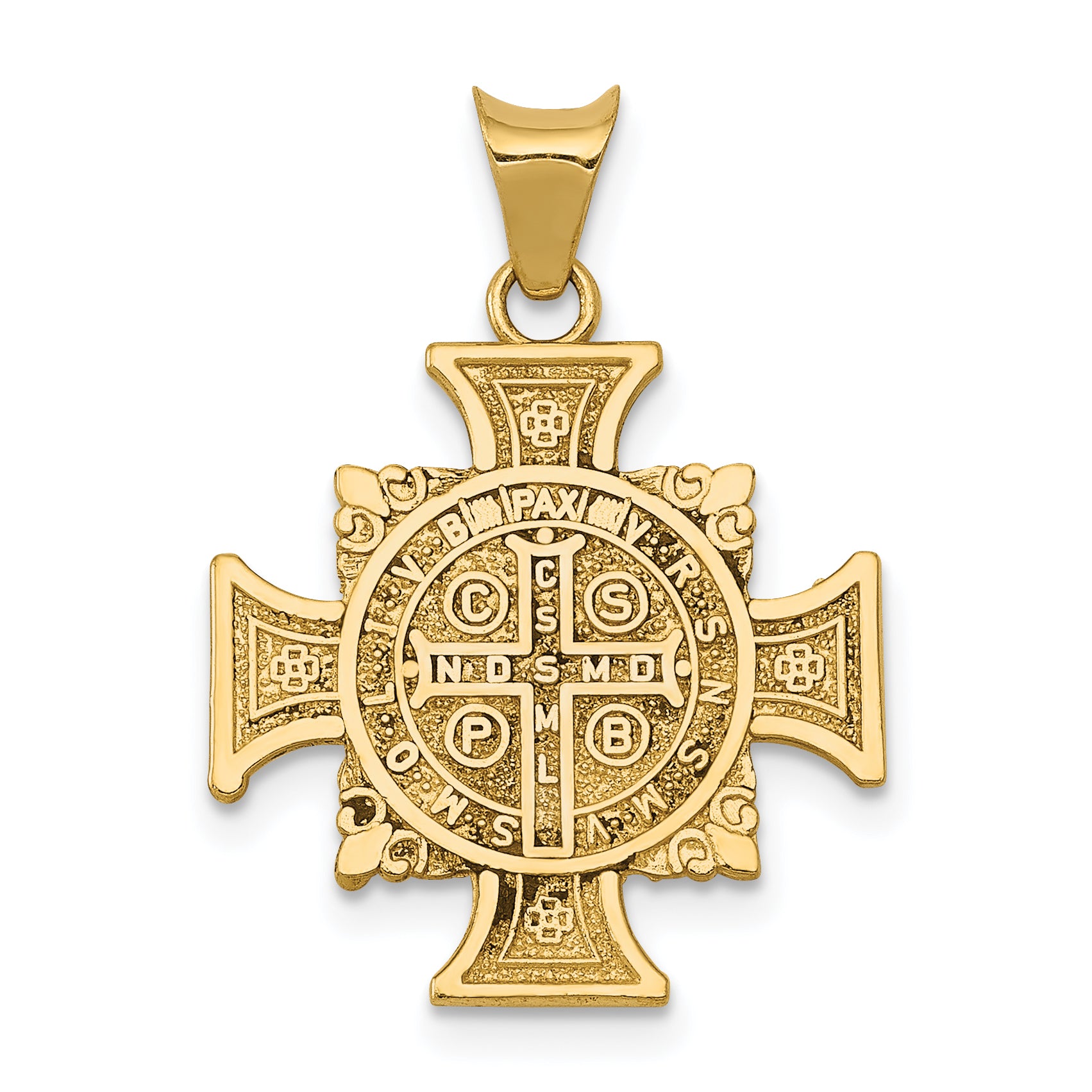 14K Gold St. Benedict Pendant with Rhodium Accents, Polished and Reversible