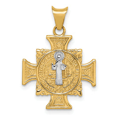 14K w/Rhodium St. Benedict Semi-solid Pendant