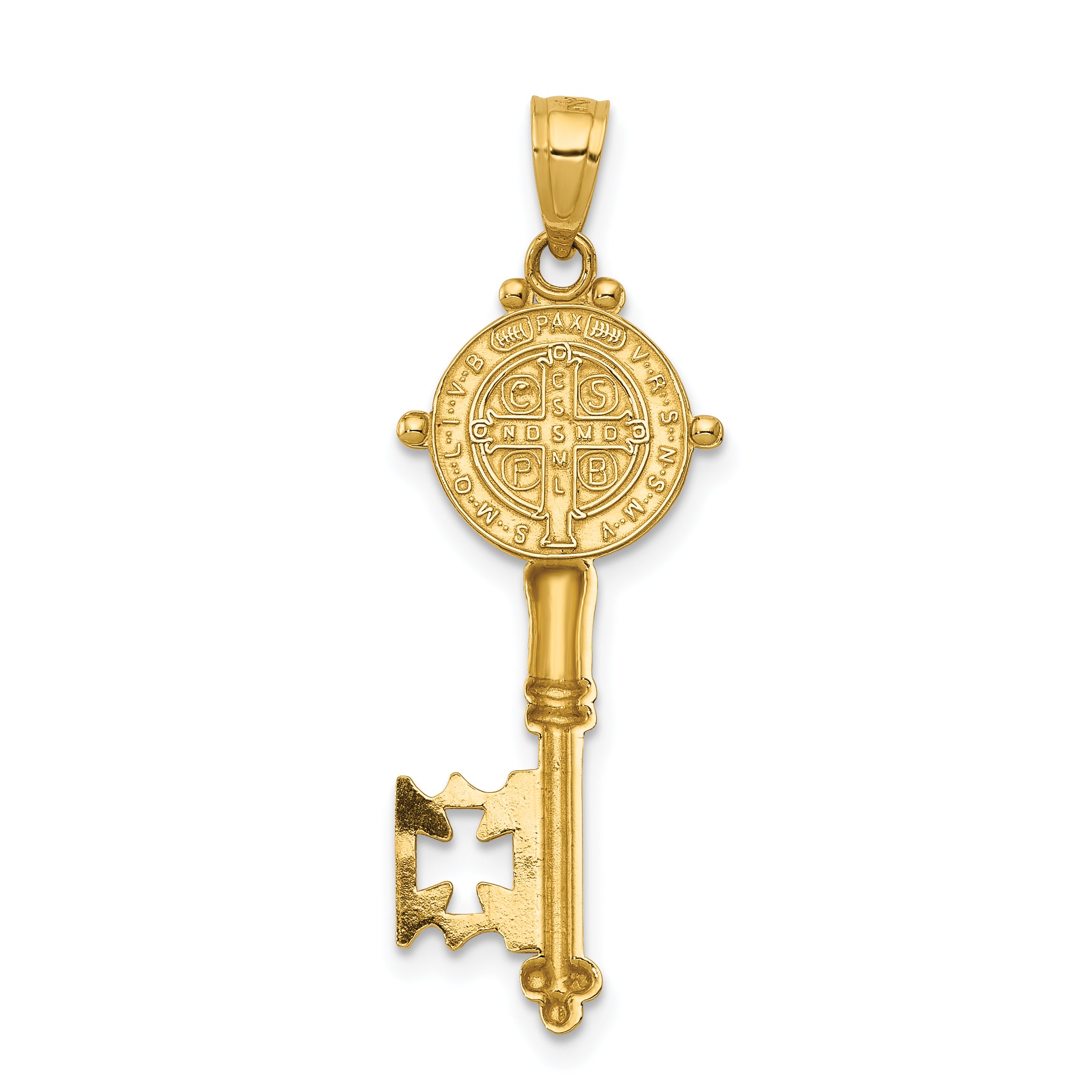 14K Gold San Benito Reversible Key Pendant with Polished Finish by Sophia Jewelers