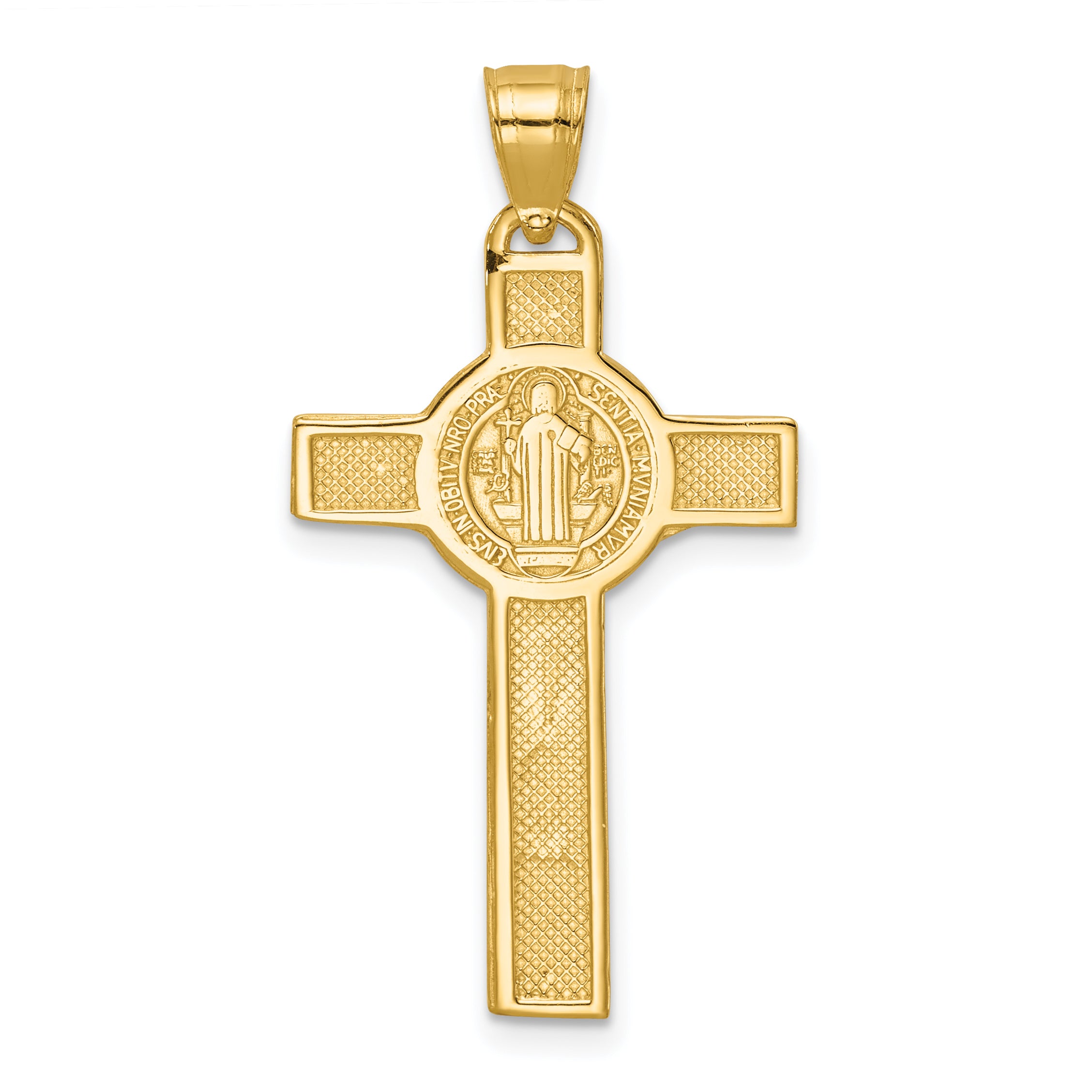 14K Gold San Benito Crucifix Pendant, Reversible Polished Design