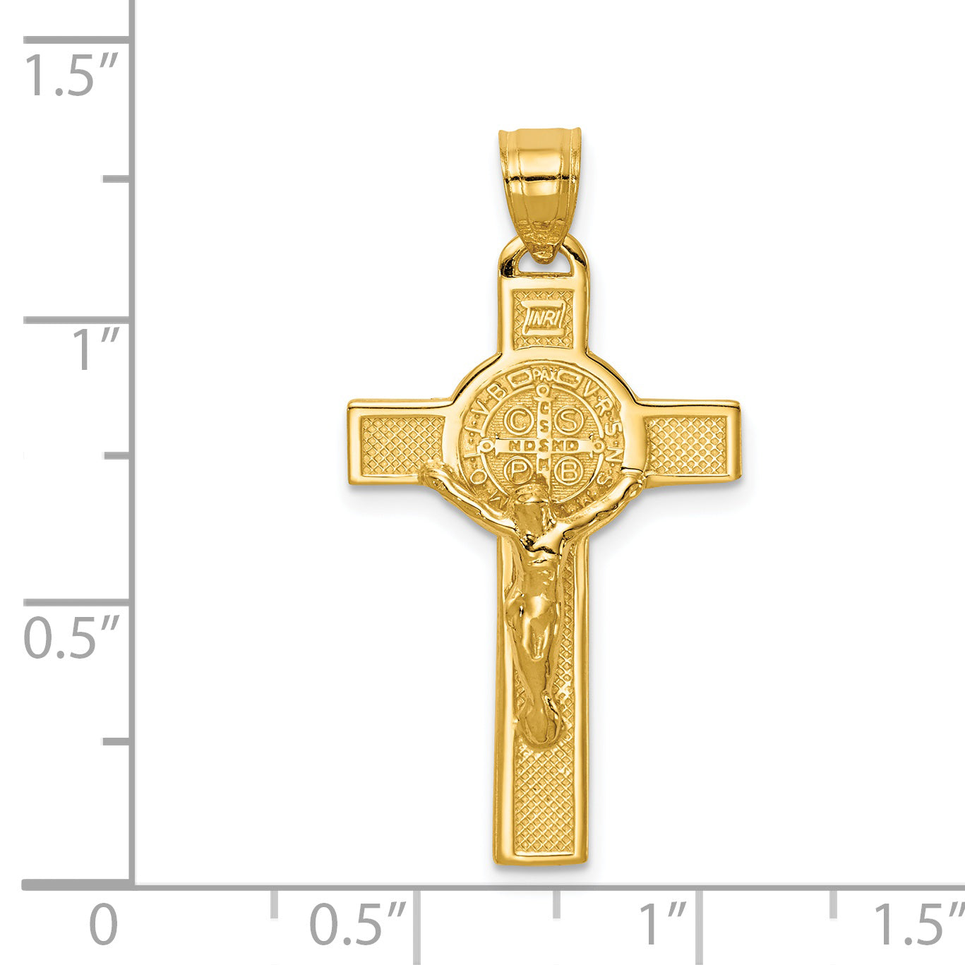 14K Gold San Benito Crucifix Pendant, Reversible Polished Design