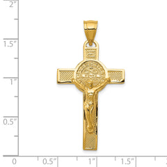 14K Gold Reversible San Benito Crucifix Pendant with Polished Finish