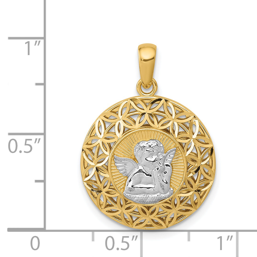 14k w/Rhodium Polished Filigree Guardian Angel Pendant