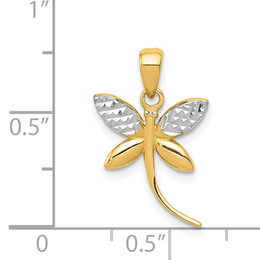 14k w/Rhodium D/C and Polished Dragonfly Pendant