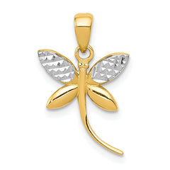 14k w/Rhodium D/C and Polished Dragonfly Pendant