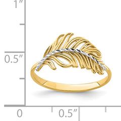 14K with White Rhodium Feather Ring