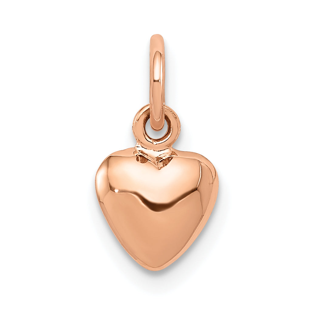 14K Rose Polished 3-D Puffed Heart Charm