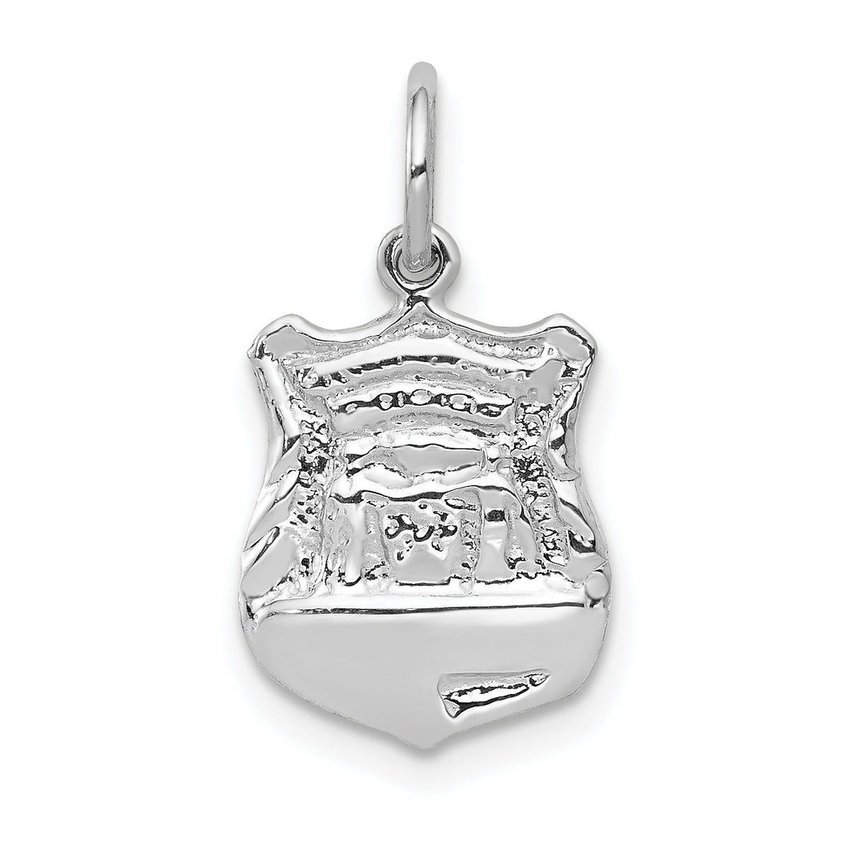 14K White Gold Police Badge Charm with Rhodium Plating  Elegant and Durable Design