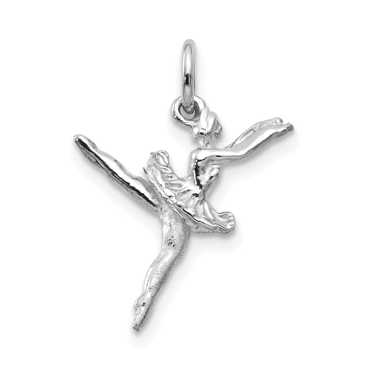 14K White Gold 3D Ballerina Charm with Polished Rhodium Finish Elegance