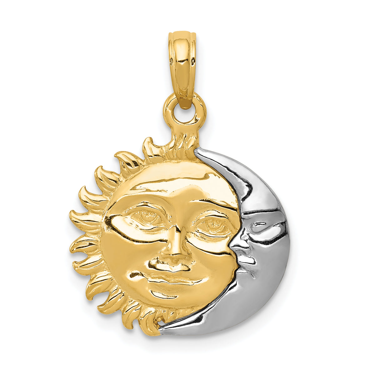 14K Two-Tone Reversible Sun and Moon Solid Gold Pendant